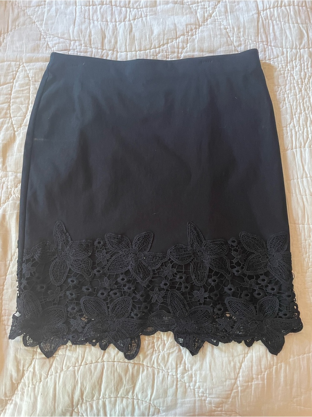 Iz Byer Black Pencil Skirt with Floral Lace Hem
